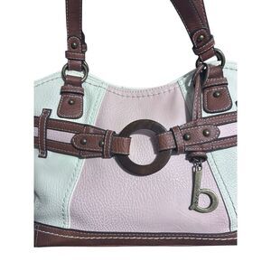 B.O.C. Multi Color White Pink & Brown Shoulder Bag Handbag with Bag Charm